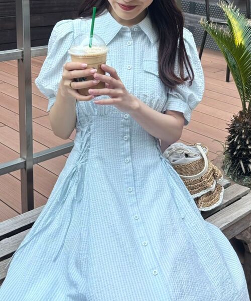 【WEB限定XSサイズあり】サイドレースアップシャツワンピース