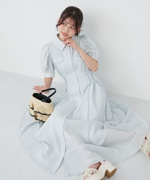 【WEB限定XSサイズあり】サイドレースアップシャツワンピース