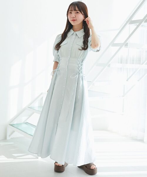 セール】【WEB限定XSサイズあり】サイドレースアップシャツワンピース