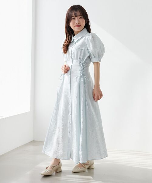 セール】【WEB限定XSサイズあり】サイドレースアップシャツワンピース