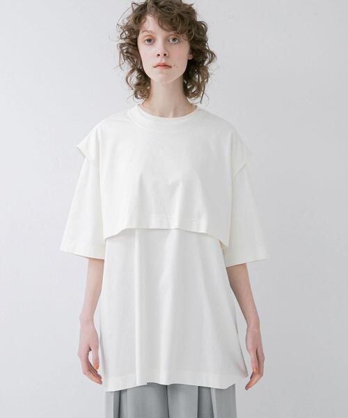 LAATO（ラート）の「layered big tee（Tシャツ/カットソー・レディース・オフホワイト/ブラウン/ダークグレー/ブラック/キャメル・FREE）」の7枚目の写真