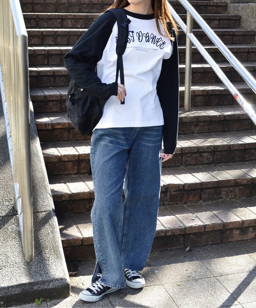 MODISH GAZE（モディシュガゼ）の「【MODISH GAZE】LAST DANCE ラグランロンＴ（Tシャツ/カットソー・レディース・ネイビー/ブラック・LARGE/MEDIUM）」の5枚目の写真