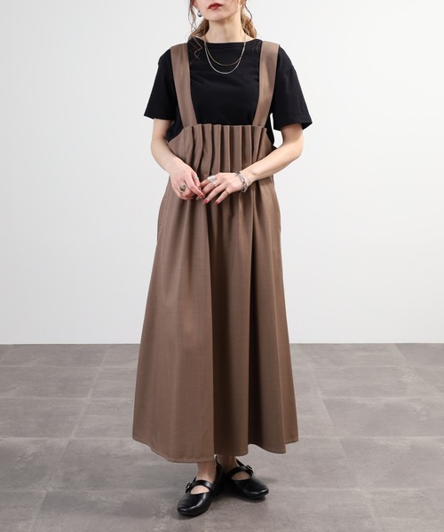 Anna Nicola（アンナニコラ）の「Anna Nicola ウエストタックAラインジャンパースカート（ジャンパースカート・レディース・チャコールグレー/ブラック/モカ・38）」の4枚目の写真