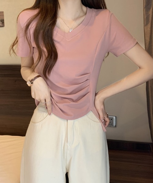 emi+(エミプラス)の「アシメタックVネックTシャツ(Tシャツ/カットソー・レディース・ホワイト/ピンク/ブラック・M/L)」の11枚目の写真