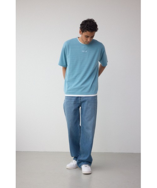 AZUL by moussy(アズールバイマウジー)の「フェイクレイヤードジャガードTシャツ(Tシャツ/カットソー・メンズ・ライトブルー/ブラック/ホワイト・MEDIUM/LARGE)」の10枚目の写真