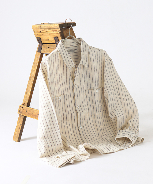 JOURNAL STANDARD relume（ジャーナルスタンダード　レリューム）の「C/Lバスケット ピンストライプシャツ（シャツ/ブラウス・メンズ・アイボリー/ブラック/ライトグレー・LARGE/MEDIUM）」の2枚目の写真