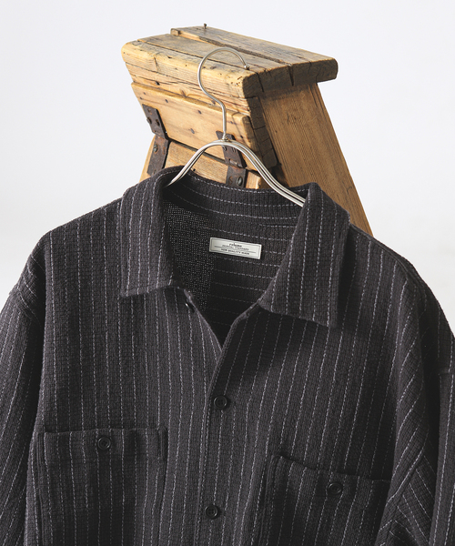 JOURNAL STANDARD relume（ジャーナルスタンダード　レリューム）の「C/Lバスケット ピンストライプシャツ（シャツ/ブラウス・メンズ・アイボリー/ブラック/ライトグレー・LARGE/MEDIUM）」の5枚目の写真