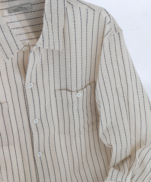 JOURNAL STANDARD relume（ジャーナルスタンダード　レリューム）の「C/Lバスケット ピンストライプシャツ（シャツ/ブラウス・メンズ・アイボリー/ブラック/ライトグレー・LARGE/MEDIUM）」の12枚目の写真