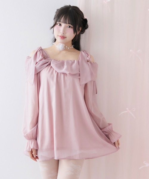 ボウタイチュニックシャツワンピース #シワになりにくい 量産型