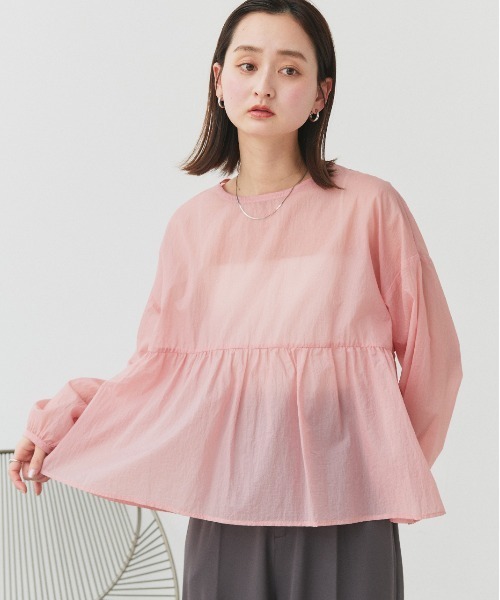 ad thie(アドティエ)の「シアーワッシャー ギャザーペプラム ブラウス(シャツ/ブラウス・レディース・ピンク/ライトブルー/ブラック/ライトグリーン/オフホワイト・FREE)」の5枚目の写真
