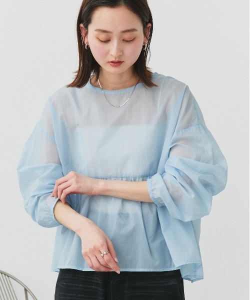 ad thie(アドティエ)の「シアーワッシャー ギャザーペプラム ブラウス(シャツ/ブラウス・レディース・ピンク/ライトブルー/ブラック/ライトグリーン/オフホワイト・FREE)」の1枚目の写真