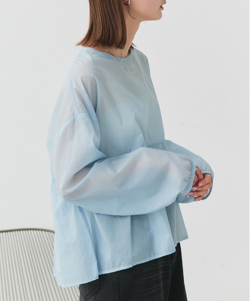 ad thie(アドティエ)の「シアーワッシャー ギャザーペプラム ブラウス(シャツ/ブラウス・レディース・ピンク/ライトブルー/ブラック/ライトグリーン/オフホワイト・FREE)」の8枚目の写真