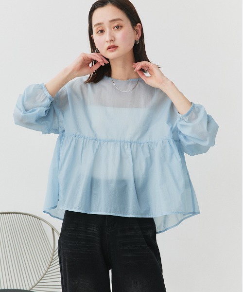 ad thie(アドティエ)の「シアーワッシャー ギャザーペプラム ブラウス(シャツ/ブラウス・レディース・ピンク/ライトブルー/ブラック/ライトグリーン/オフホワイト・FREE)」の11枚目の写真