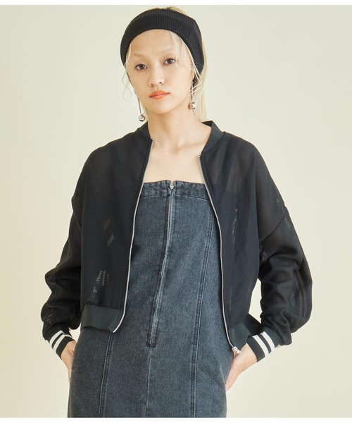 Settimissimo（セッティミッシモ）の「ライン デザイン カノコ メッシュ ブルゾン（ブルゾン・レディース・ブラック/ベージュ・FREE）」の5枚目の写真