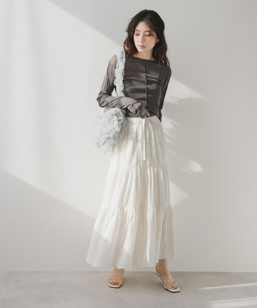 rectangle（レクタングル）の「コットンレース刺繍スカート（スカート・レディース・ホワイト/ブラック・FREE）」の3枚目の写真