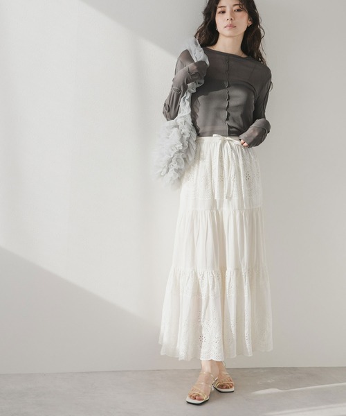 rectangle（レクタングル）の「コットンレース刺繍スカート（スカート・レディース・ホワイト/ブラック・FREE）」の5枚目の写真