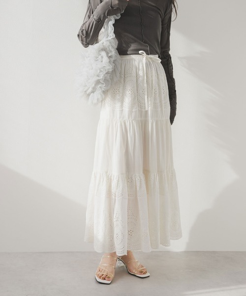 rectangle（レクタングル）の「コットンレース刺繍スカート（スカート・レディース・ホワイト/ブラック・FREE）」の6枚目の写真
