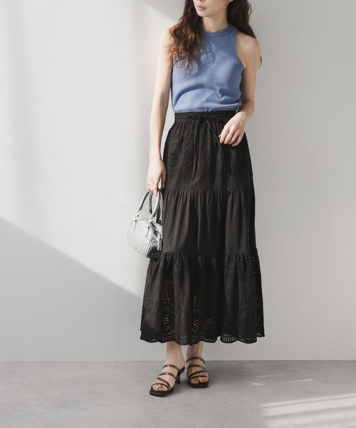 コットンレース刺繍スカート（スカート）｜rectangle