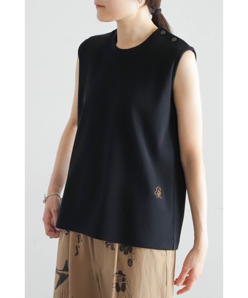 Blanc Bleu Minuit（ブランブルーミニュイ）の「コットンフライス　肩釦タンクトップ（Tシャツ/カットソー・レディース・ホワイト/ブラック・FREE）」の2枚目の写真
