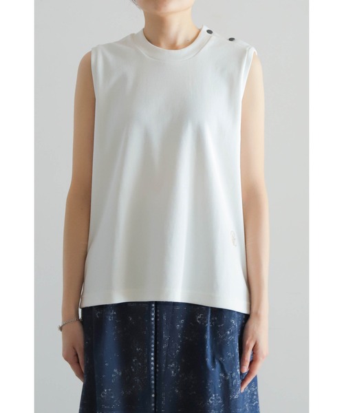 Blanc Bleu Minuit（ブランブルーミニュイ）の「コットンフライス　肩釦タンクトップ（Tシャツ/カットソー・レディース・ホワイト/ブラック・FREE）」の15枚目の写真