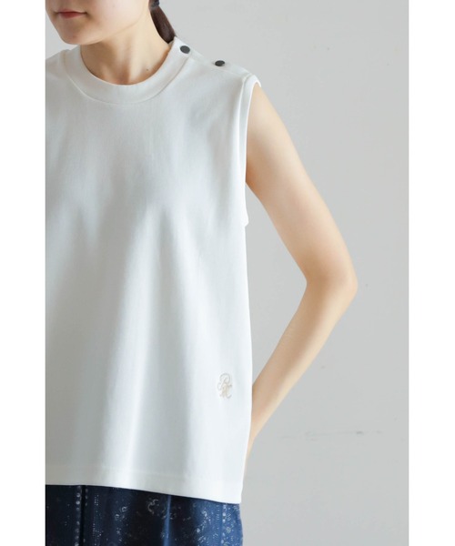 Blanc Bleu Minuit（ブランブルーミニュイ）の「コットンフライス　肩釦タンクトップ（Tシャツ/カットソー・レディース・ホワイト/ブラック・FREE）」の8枚目の写真