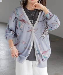 KENZO 花柄 ボタニカル 総柄 コットン100% パープル カーディガン セール】フラワー刺しゅう ハーフスリーブカーディガン/花柄