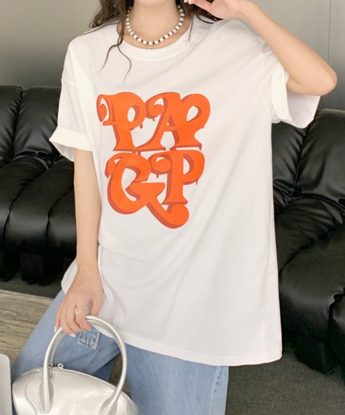 SHEENA(シーナ)の「BIGロゴプリントオーバーサイズTシャツ(Tシャツ/カットソー・レディース・ホワイト/ブラック・M)」の3枚目の写真
