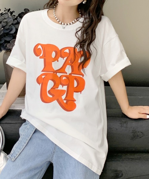 SHEENA(シーナ)の「BIGロゴプリントオーバーサイズTシャツ(Tシャツ/カットソー・レディース・ホワイト/ブラック・M)」の6枚目の写真