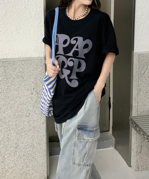 SHEENA(シーナ)の「BIGロゴプリントオーバーサイズTシャツ(Tシャツ/カットソー・レディース・ホワイト/ブラック・M)」の9枚目の写真