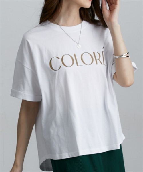 nissen(ニッセン)の「袖ロールアップ半袖Tシャツ(Tシャツ/カットソー・レディース・オフホワイト/ブラック/ブルー/チャコール/ブラック系1/グレー系1/オリーブ/ホワイト系1・L/M)」の2枚目の写真