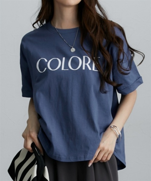 nissen(ニッセン)の「袖ロールアップ半袖Tシャツ(Tシャツ/カットソー・レディース・オフホワイト/ブラック/ブルー/チャコール/ブラック系1/グレー系1/オリーブ/ホワイト系1・L/M)」の8枚目の写真