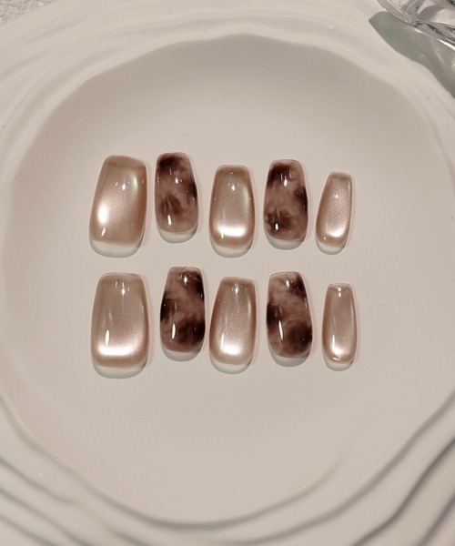 Anail（エーネイル）の「3D水光ネイルピンクブラウンニュアンスタイダイスクエアネイルチップ（ネイルシール/ネイルチップ・レディース・モカ・LARGE/MEDIUM/SMALL）」の6枚目の写真