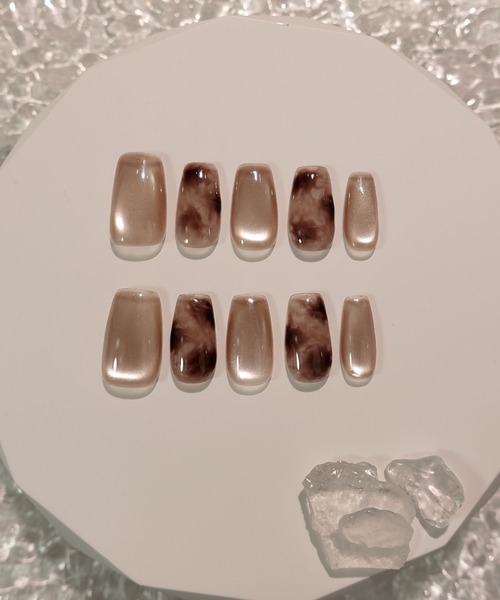 Anail（エーネイル）の「3D水光ネイルピンクブラウンニュアンスタイダイスクエアネイルチップ（ネイルシール/ネイルチップ・レディース・モカ・LARGE/MEDIUM/SMALL）」の8枚目の写真