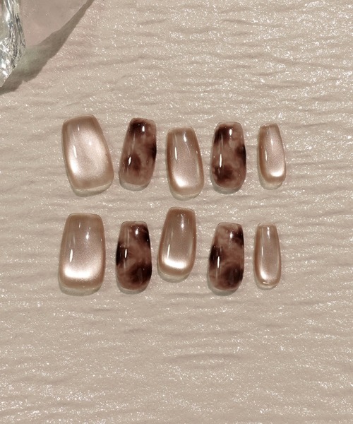 Anail（エーネイル）の「3D水光ネイルピンクブラウンニュアンスタイダイスクエアネイルチップ（ネイルシール/ネイルチップ・レディース・モカ・LARGE/MEDIUM/SMALL）」の7枚目の写真