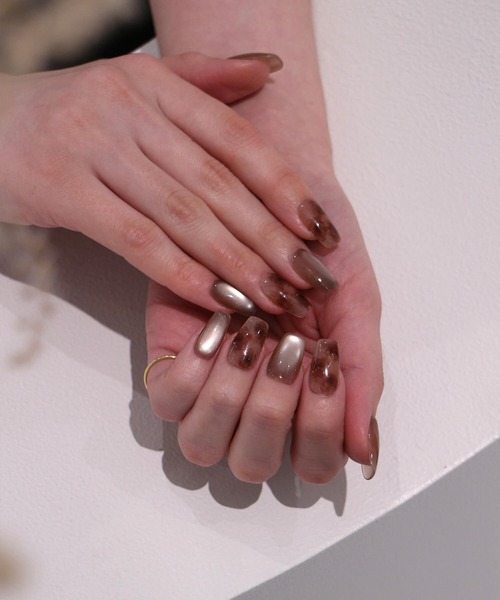 Anail（エーネイル）の「3D水光ネイルピンクブラウンニュアンスタイダイスクエアネイルチップ（ネイルシール/ネイルチップ・レディース・モカ・LARGE/MEDIUM/SMALL）」の10枚目の写真