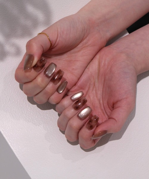 Anail（エーネイル）の「3D水光ネイルピンクブラウンニュアンスタイダイスクエアネイルチップ（ネイルシール/ネイルチップ・レディース・モカ・LARGE/MEDIUM/SMALL）」の3枚目の写真