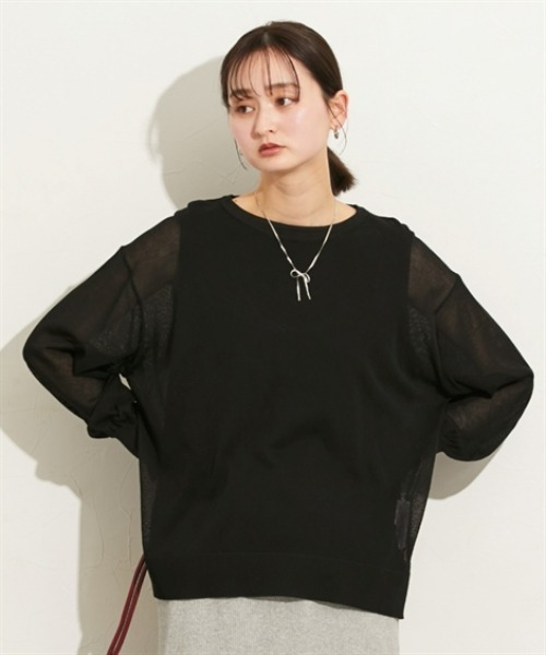 nissen(ニッセン)の「2点セット(シアーニット+タンクトップ)(ニット/セーター・レディース・オフホワイト/サックスブルー/ブラック・M/L/LL)」の1枚目の写真