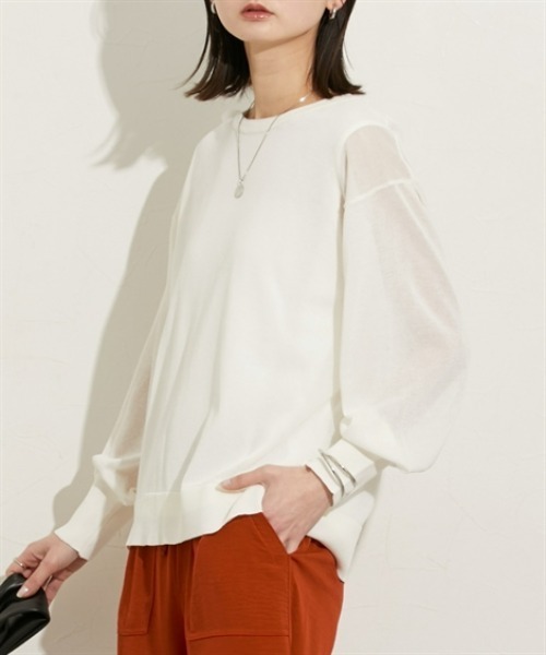 nissen(ニッセン)の「2点セット(シアーニット+タンクトップ)(ニット/セーター・レディース・オフホワイト/サックスブルー/ブラック・M/L/LL)」の4枚目の写真