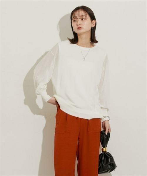 nissen(ニッセン)の「2点セット(シアーニット+タンクトップ)(ニット/セーター・レディース・オフホワイト/サックスブルー/ブラック・M/L/LL)」の6枚目の写真