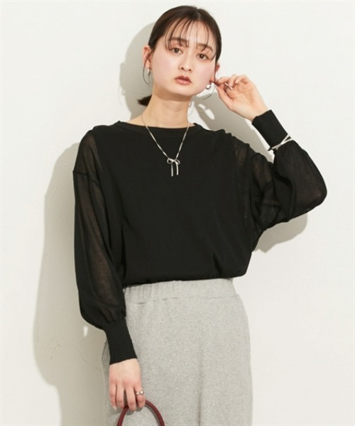 nissen(ニッセン)の「2点セット(シアーニット+タンクトップ)(ニット/セーター・レディース・オフホワイト/サックスブルー/ブラック・M/L/LL)」の8枚目の写真