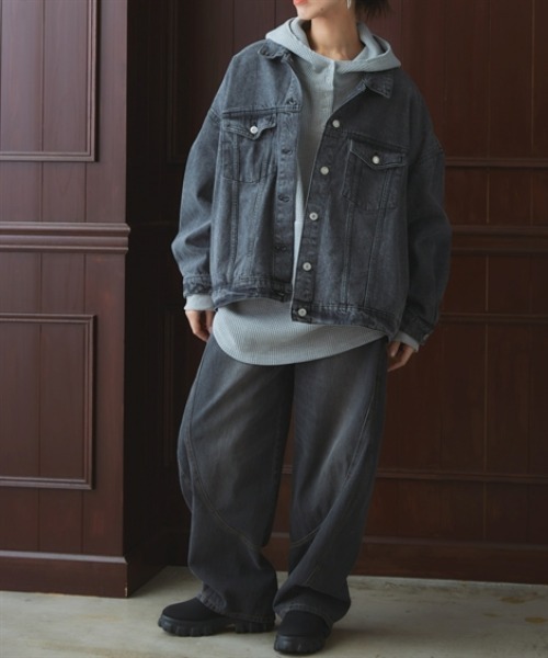 Soiunique（スワユニーク）の「綿１００％オーバーサイズデニムジャケット ［Soiunique］（デニムジャケット・レディース・ブラック/ブルー/インディゴブルー・M）」の5枚目の写真
