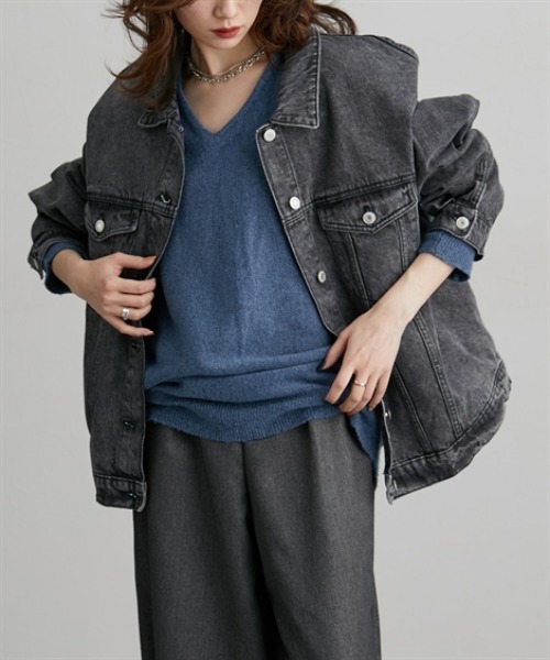 Soiunique（スワユニーク）の「綿１００％オーバーサイズデニムジャケット ［Soiunique］（デニムジャケット・レディース・ブラック/ブルー/インディゴブルー・M）」の8枚目の写真