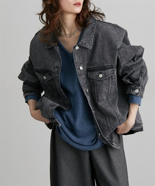 Soiunique（スワユニーク）の「綿１００％オーバーサイズデニムジャケット ［Soiunique］（デニムジャケット・レディース・ブラック/ブルー/インディゴブルー・M）」の7枚目の写真