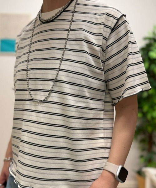 Right-on(ライトオン)の「HONEYSUCKLE ROSE(ハニーサックルローズ)【レディース】マルチボーダー半袖Tシャツ(その他トップス・レディース・グリーン/ネイビー×ホワイト/グレー×ホワイト・M/L)」の4枚目の写真