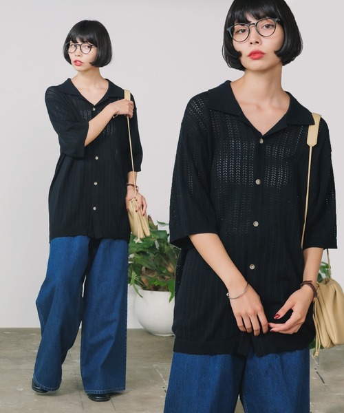 ROLLA'S(ローラス)の「ROLLA'S/ローラス BOWLER KNIT SHIRT ニットシャツ(シャツ/ブラウス・レディース・ゴールド/ブラック・M/S)」の2枚目の写真
