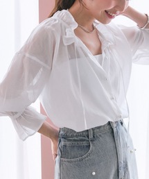 La boutique BonBon | 【愛されエアリーブラウス】シアーリネン混パール釦リボンブラウス(シャツ/ブラウス)