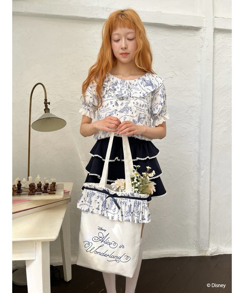 Disney（ディズニー）の「【Disney】ふしぎの国のアリス/トワル・ドゥ・ジュイSTYLEフリルトートバッグ（トートバッグ・レディース・ホワイト/ネイビー・FREE）」の12枚目の写真