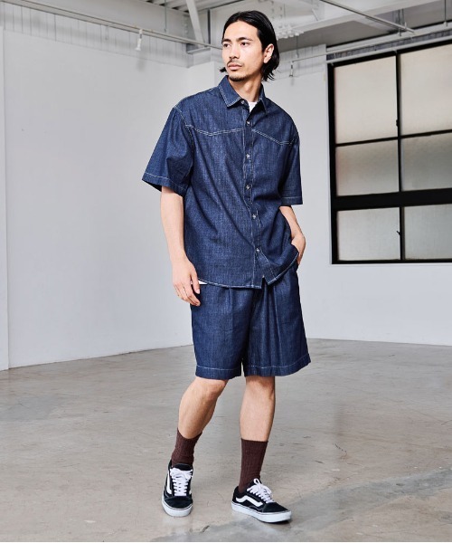 CavariA(キャバリア)の「『CavariA/キャバリア』ルーズシルエットデニムショーツ(デニムパンツ・メンズ・ブルー・L/M)」の2枚目の写真