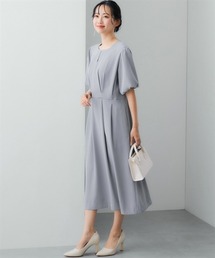7days Life Styling | 美極とろみ素材メタルパーツボリューム袖タックワンピース(しわになりにくい・洗濯機OK)(ワンピース)