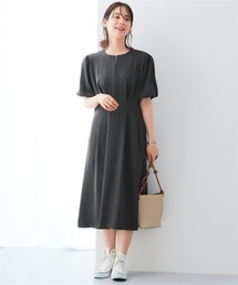 7days Life Styling | 美極とろみ素材メタルパーツボリューム袖タックワンピース(しわになりにくい・洗濯機OK)(ワンピース)